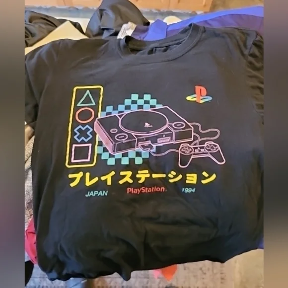 "Vintage Playstation 1994" Size Medium Black Short Sleeve Cotton T-Shirt ©️ 2021 - Picture 6 of 7